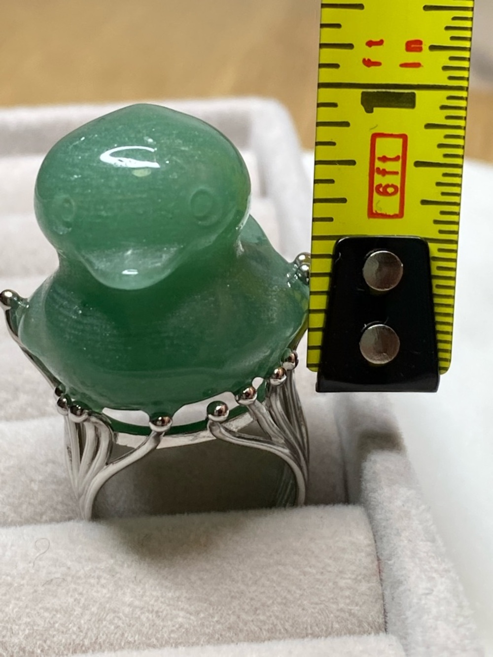 Carved Green Aventurine Duck Ring • Whimsical Rubber Ducky Jewelry • Artisan Gem - Picture 6 of 6